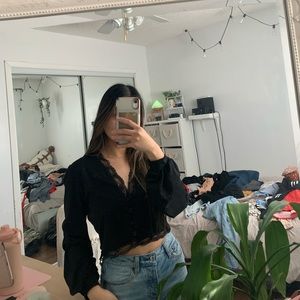 Lace buttoned up long sleeve